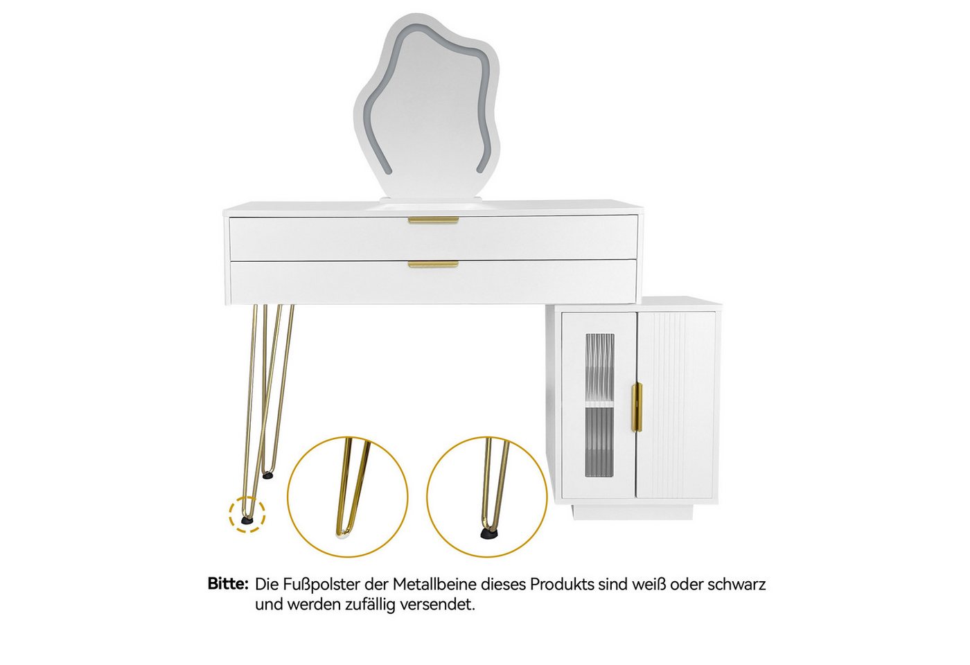 i@home Schminktisch (Schminktisch (ohne Hocker), Dimmbares LED-Licht, ausziehbar, Seitenschrank – Bild 5 von 5