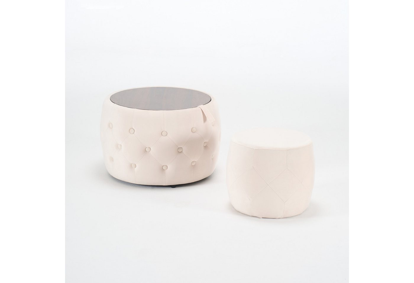 i@home Sitzhocker Luxuriöses 2er-Set Sitzhocker aus Samt mit Stauraum (Nesting-Hocker, Holzablage & 4-in-1-Funktion), Wohnzimmer-Sitzhocker, Fußhocker, Beistell – Bild 2 von 5