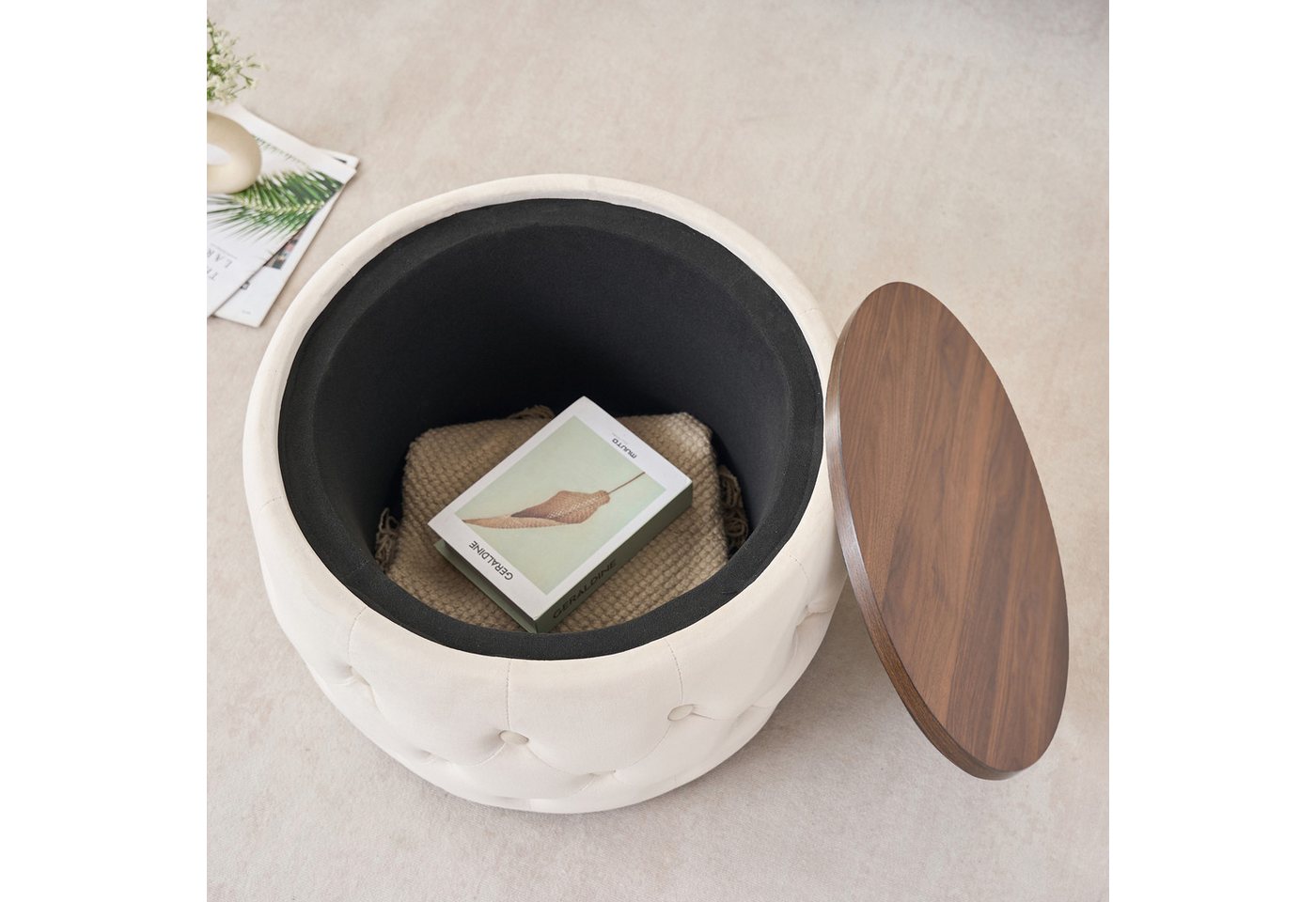 i@home Sitzhocker Luxuriöses 2er-Set Sitzhocker aus Samt mit Stauraum (Nesting-Hocker, Holzablage & 4-in-1-Funktion), Wohnzimmer-Sitzhocker, Fußhocker, Beistell – Bild 5 von 5