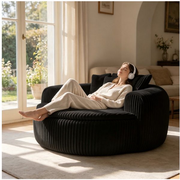 i@home Sitzsack Loungesessel Cord gepolstert, Relaxsessel Bodensessel (1 St., extrabreiter Sitzfläche und Armlehnen, rutschfest), Sessel mit Taschenfedern, 5 Ki