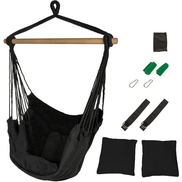 ib style Hängematte Kalea Hängesessel Schwarz, Hängestuhl mit 2 Kissen und Zubehör - bis 150kg belastbar