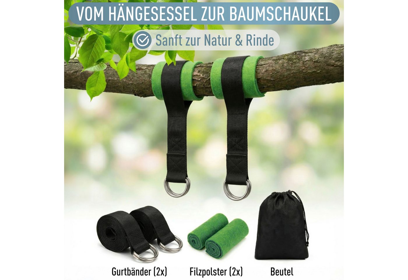 ib style Hängematte Kalea Hängesessel Schwarz, Hängestuhl mit 2 Kissen und Zubehör - bis 150kg belastbar – Bild 4 von 5