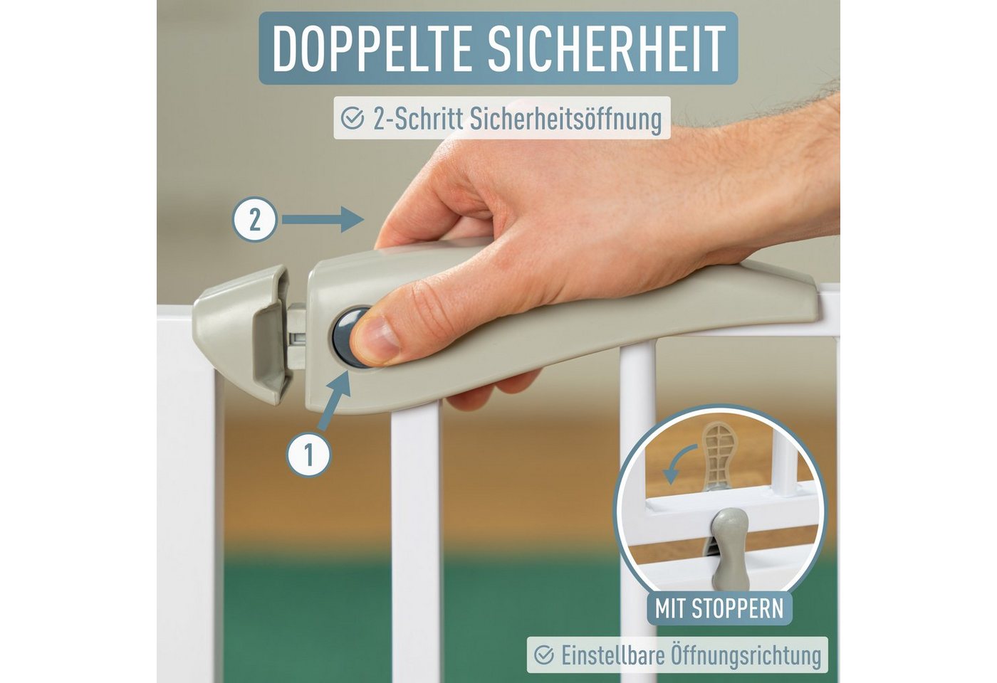 ib style Türschutzgitter Berrin S, Ohne Bohren, Sicherheitsgitter für Türen und Treppen, Zum Klemmen – Bild 4 von 4