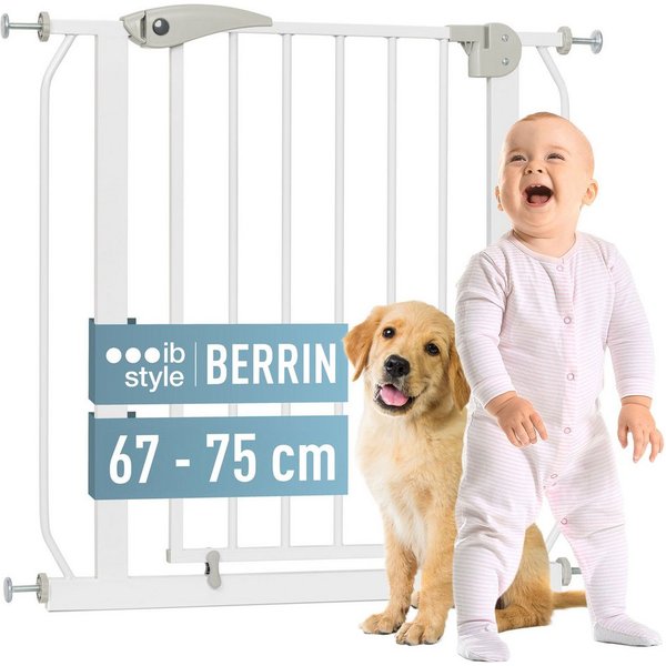 ib style Türschutzgitter Berrin Treppengitter 67-75 cm inkl. Y-Adapter, Ohne Bohren, Sicherheitsgitter für Türen und Treppen, Zum Klemmen