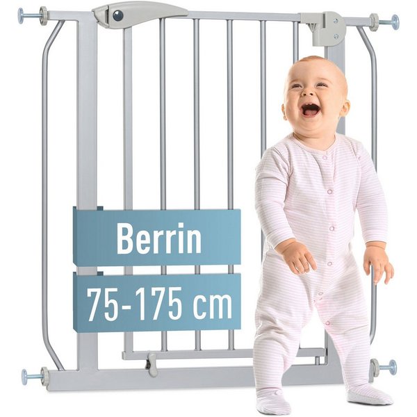 ib style Türschutzgitter Berrin Treppengitter 85-95cm silber-grau, Sicherheitsgitter für Türen und Treppen, Ohne Bohren, Zum Klemmen