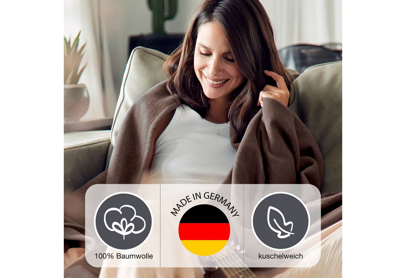 Wohndecke Cotton Pur, Kuscheldecke, schlichtes Design, IBENA, in trendigen Farben – Bild 3 von 4