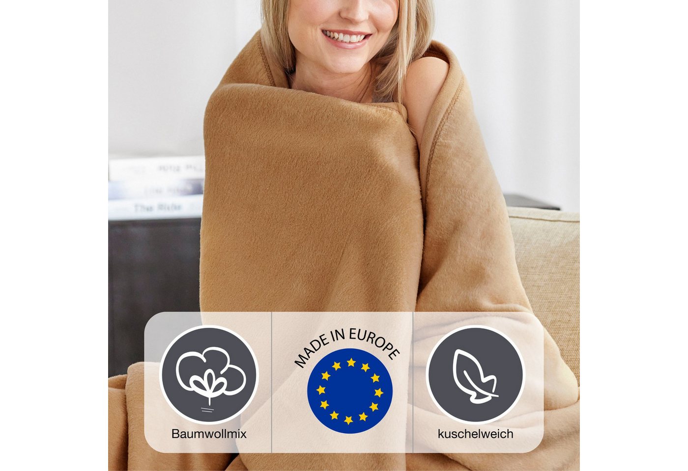 Wohndecke Luxus, IBENA, verschiedene Größen, uni, Kuscheldecke, Premium, made in Europe! – Bild 3 von 4