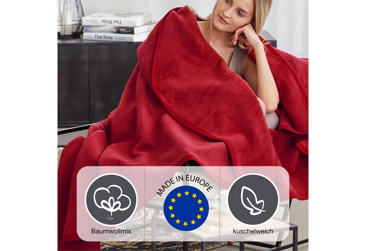 Wohndecke Luxus, IBENA, verschiedene Größen, uni, Kuscheldecke, Premium, made in Europe! – Bild 4 von 5