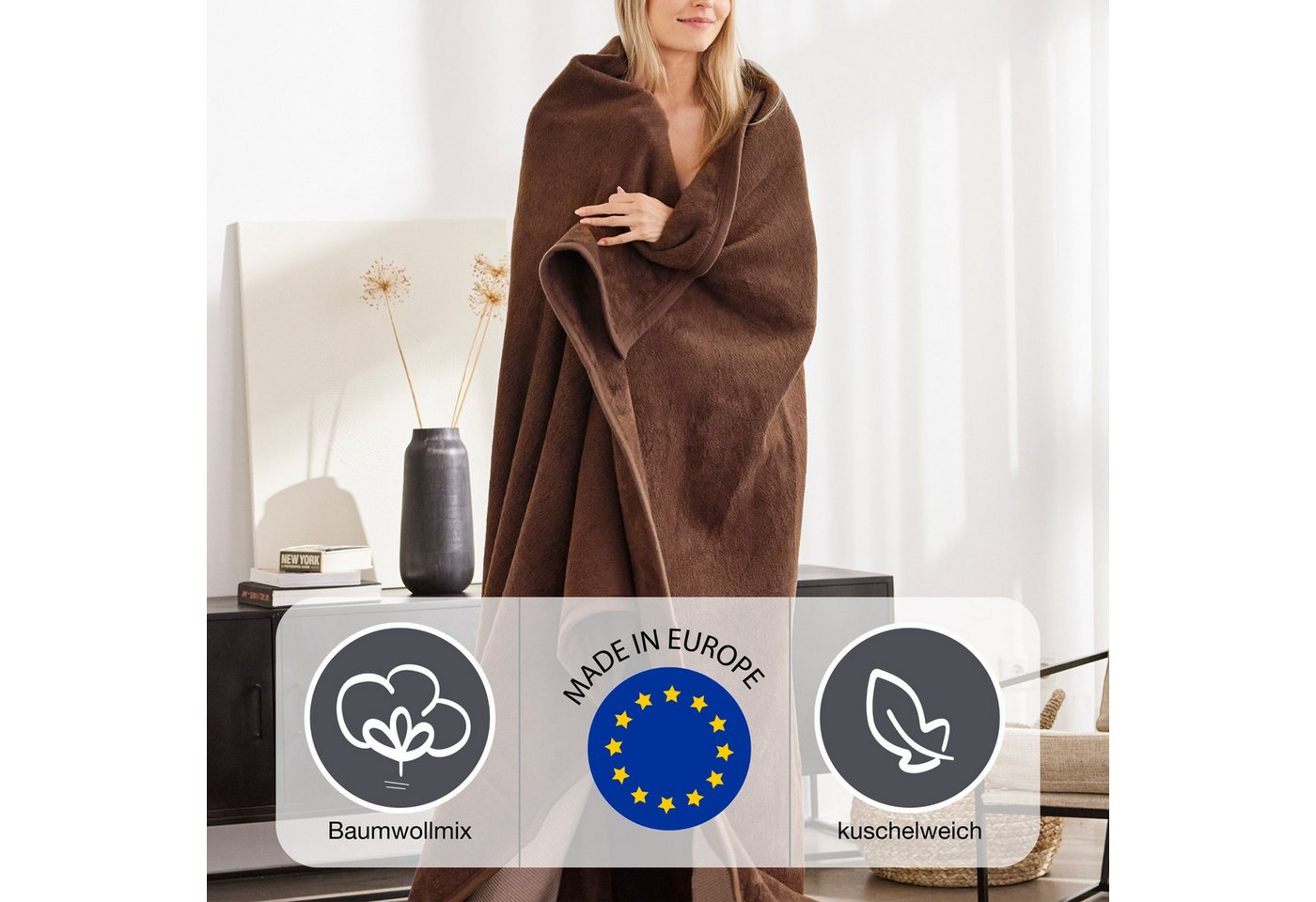 Wohndecke Luxus, IBENA, verschiedene Größen, uni, Kuscheldecke, Premium, made in Europe! – Bild 3 von 4