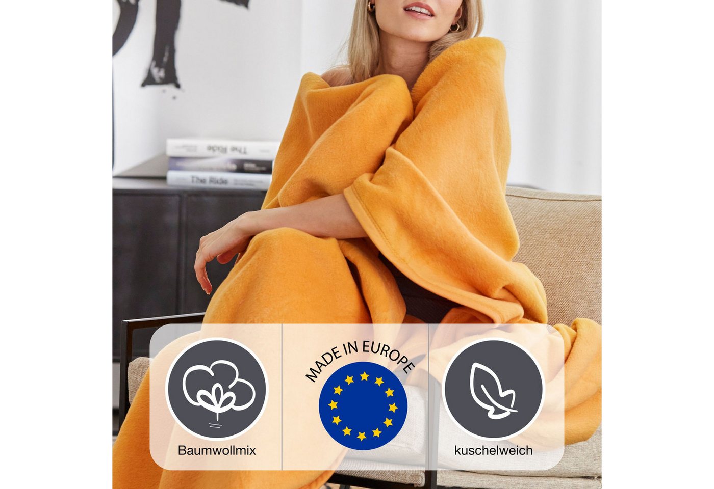 Wohndecke Luxus, IBENA, verschiedene Größen, uni, Kuscheldecke, Premium, made in Europe! – Bild 3 von 4