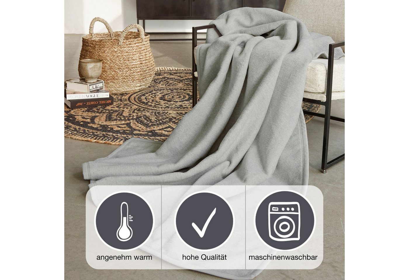 Wohndecke Luxus, IBENA, verschiedene Größen, uni, Kuscheldecke, Premium, made in Europe! – Bild 2 von 4