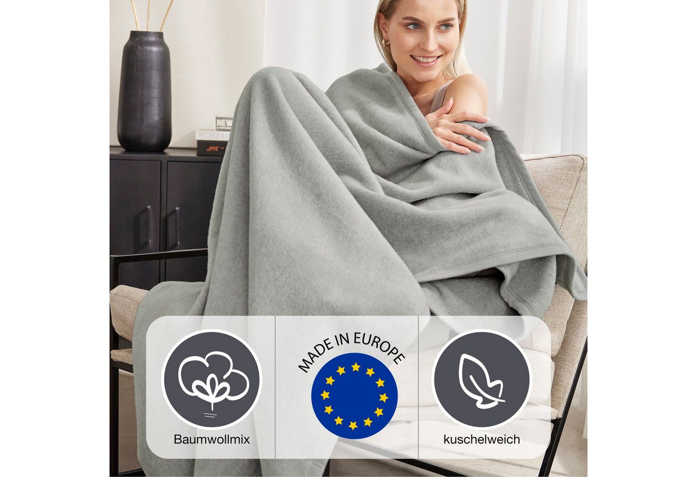 Wohndecke Luxus, IBENA, verschiedene Größen, uni, Kuscheldecke, Premium, made in Europe! – Bild 3 von 4