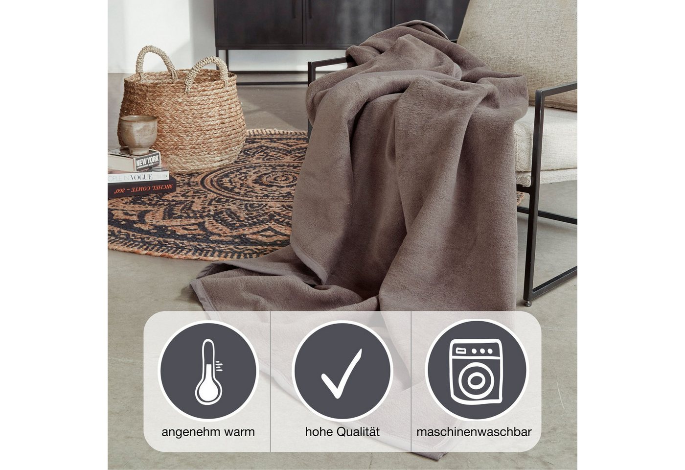 Wohndecke Luxus, IBENA, verschiedene Größen, uni, Kuscheldecke, Premium, made in Europe! – Bild 2 von 4