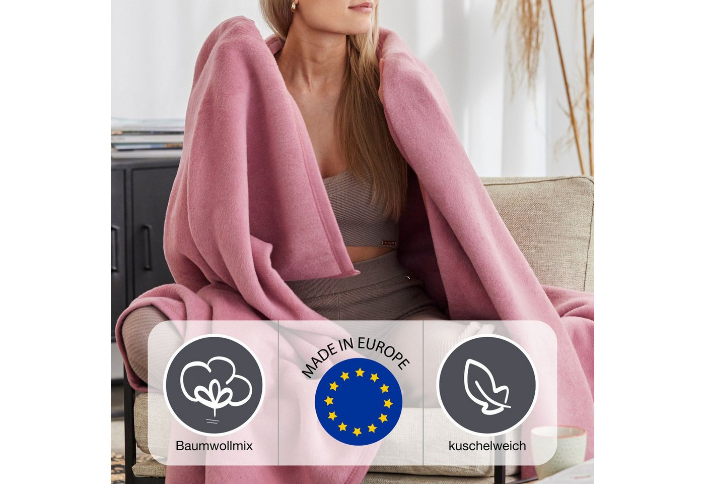 Wohndecke Luxus, IBENA, verschiedene Größen, uni, Kuscheldecke, Premium, made in Europe! – Bild 3 von 4