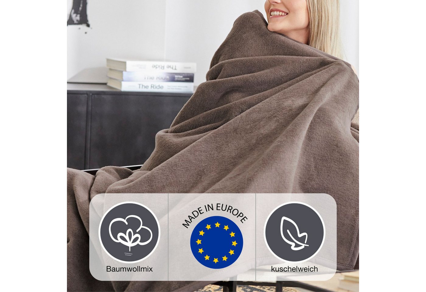 Wohndecke Luxus, IBENA, verschiedene Größen, uni, Kuscheldecke, Premium, made in Europe! – Bild 3 von 4