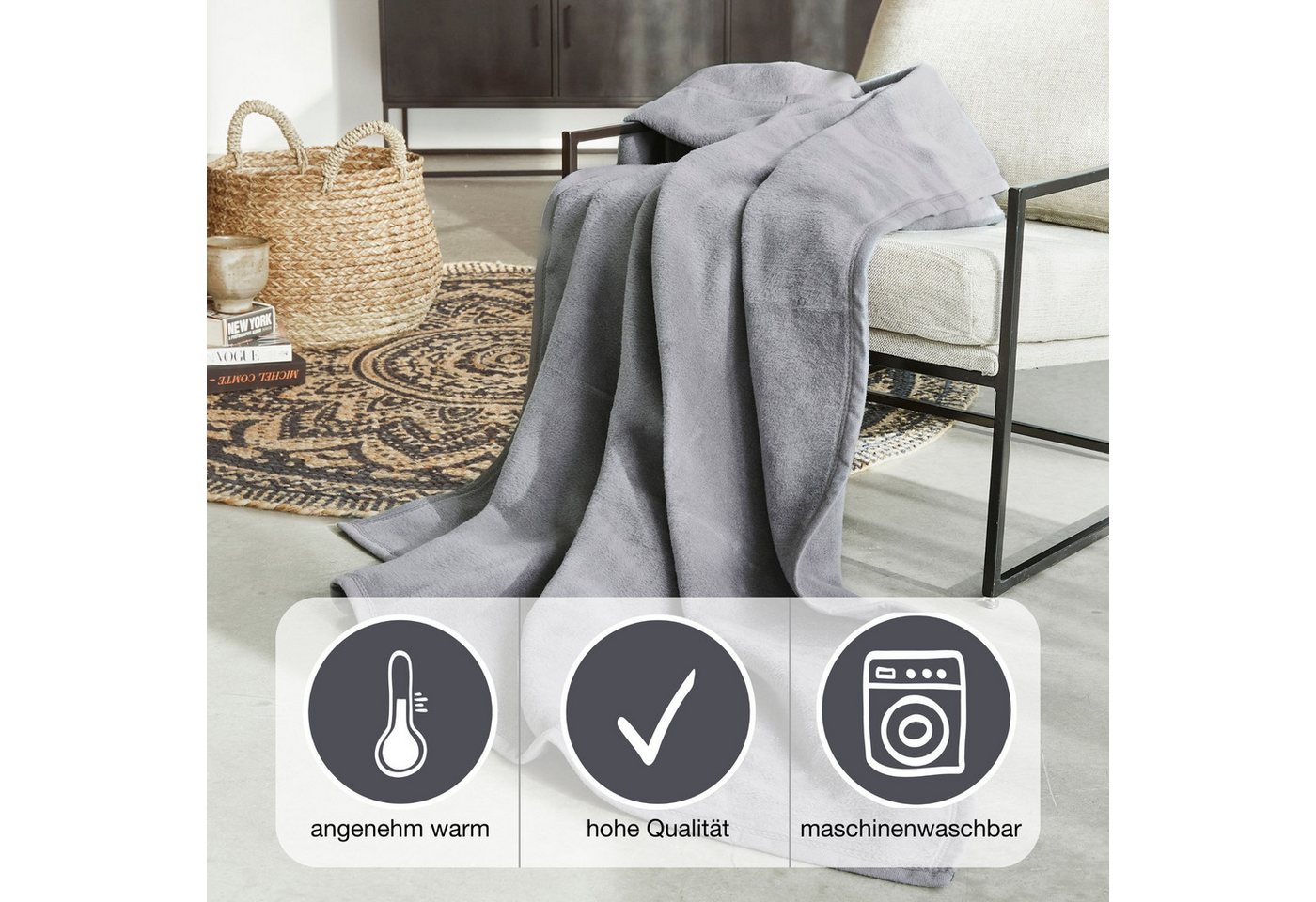 Wohndecke Luxus, IBENA, verschiedene Größen, uni, Kuscheldecke, Premium, made in Europe! – Bild 3 von 5