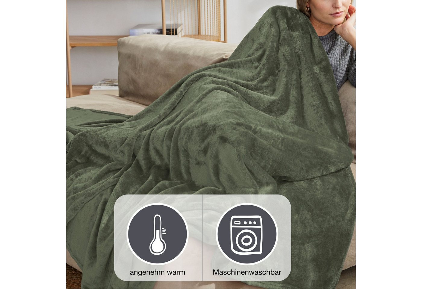 Wohndecke Uni Fleecedecke Olbia, einfarbige Kuscheldecke, IBENA, einfarbig schick, Kuscheldecke – Bild 3 von 4