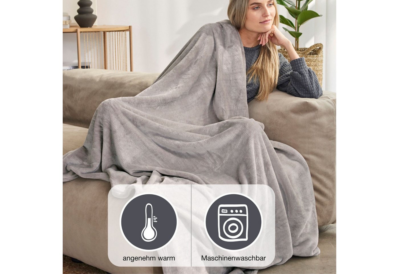 Wohndecke Uni Fleecedecke Olbia, einfarbige Kuscheldecke, IBENA, einfarbig schick, Kuscheldecke – Bild 3 von 4