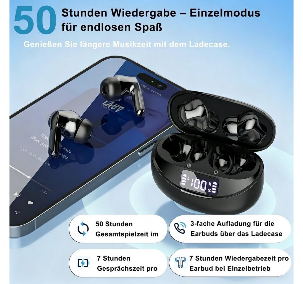 ibettertec 2026 Neue In Ear Kopfhörer, In Ear Ohrhörer, Kopfhörer kabellos Open-Ear-Kopfhörer (Noise Cancelling 50 Std Spielzeit In Ear Kopfhörer mit 6 ENC Nois – Bild 3 von 5