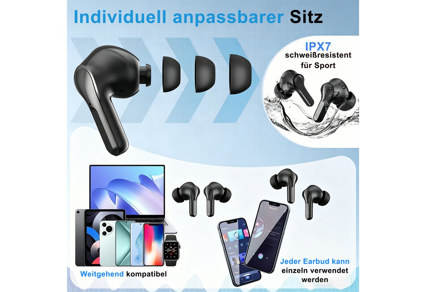 ibettertec 2026 Neue In Ear Kopfhörer, In Ear Ohrhörer, Kopfhörer kabellos Open-Ear-Kopfhörer (Noise Cancelling 50 Std Spielzeit In Ear Kopfhörer mit 6 ENC Nois – Bild 4 von 5