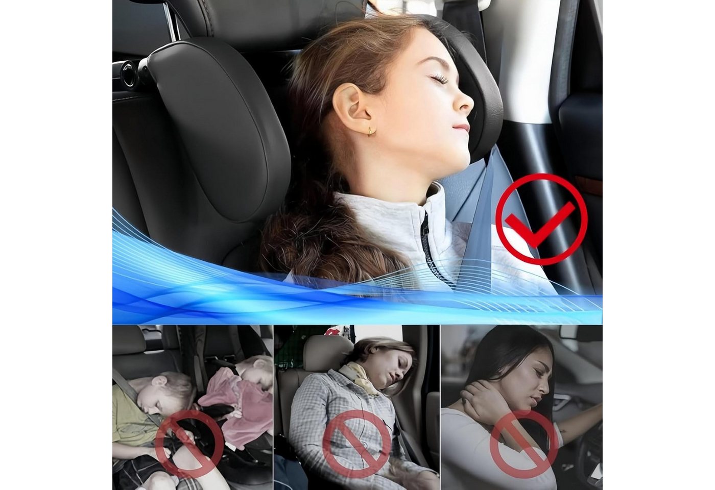 ibettertec Autokopfstütze Autokopfstütze, 360°Verstellbares Auto-Kopfstützenkissen, (Auto-Reise-Schlaf-Kopfstützkissen für Kinder und Erwachsene, Memory Foarm N – Bild 4 von 5