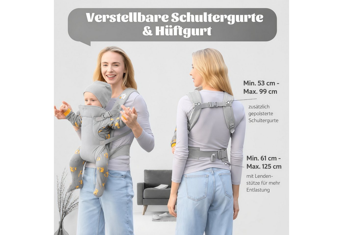 ibettertec Babytrage Babytrage,Kleinkindtrage, 2026 Neue Ergobaby Babytrage von (Neugeborenen bis Kleinkind,Tragbare Leichte Rutschfeste, Hüftsitztrage) – Bild 4 von 5