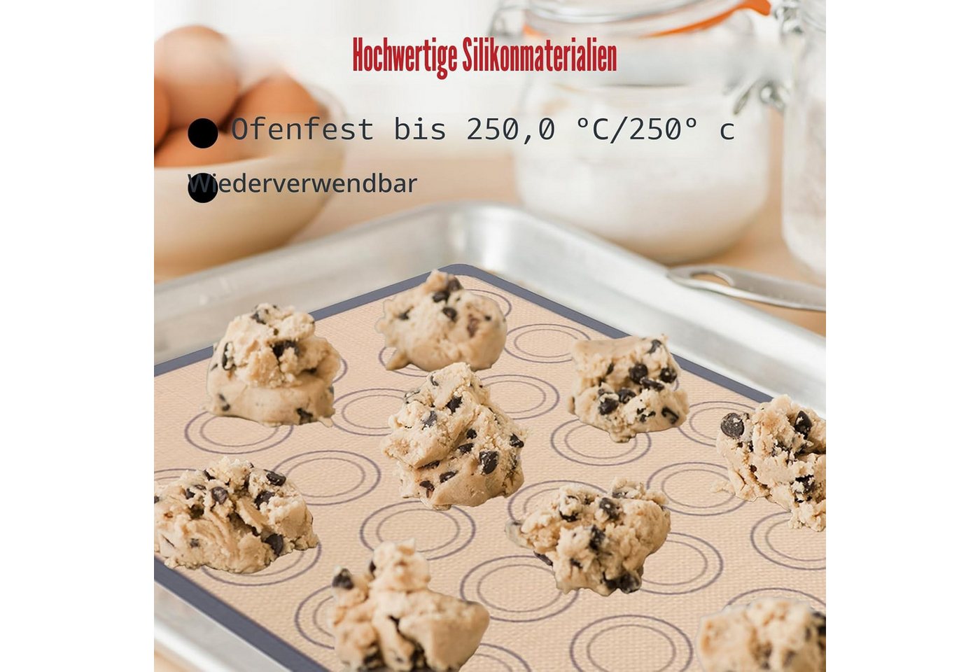 ibettertec Backmatte 2 Stück Backmatte Macarons Silikon, Anti-Rutsch-Backmatte Rechteckig, Silikon (2-tlg), Macarons Silikonmatte,für Macaro,Pizza,Kekse und Bro – Bild 4 von 5