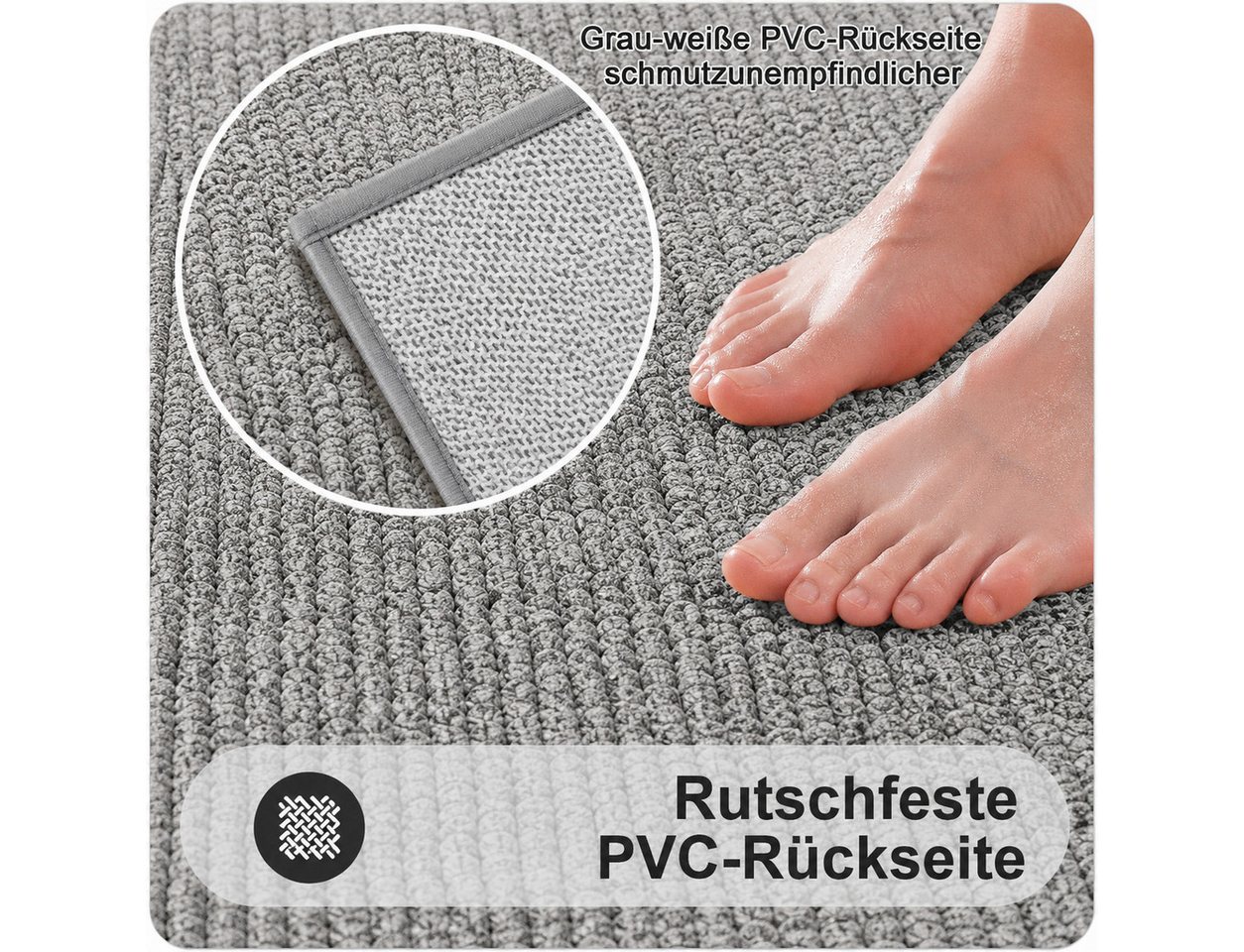 ibettertec Badematte Duschmatte Badezimmerteppich, 40x60cm Badematte rutschfest, Super Saugfähige Badematten & Badteppiche, schnell trocknend, Graue Badematte i – Bild 2 von 5