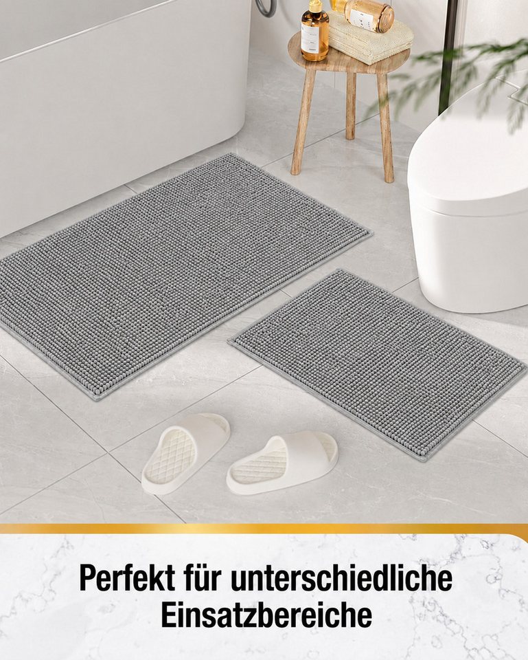 ibettertec Badematte Duschmatte Badezimmerteppich, 40x60cm Badematte rutschfest, Super Saugfähige Badematten & Badteppiche, schnell trocknend, Graue Badematte i – Bild 5 von 5