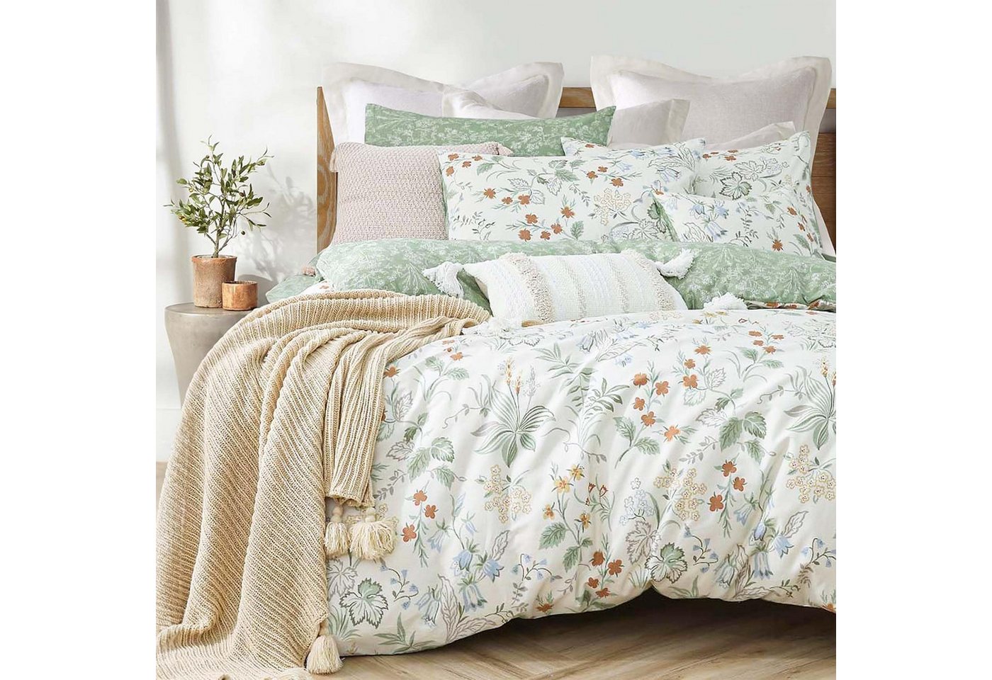 ibettertec Bettwäsche Bettwäsche Pflanzenmuster,Wende Bettwäsche Set für Allergiker Geeignet, 135x200,200x200cm Bettbezug mit Reißverschluss und Kissenbezug 80x – Bild 2 von 5