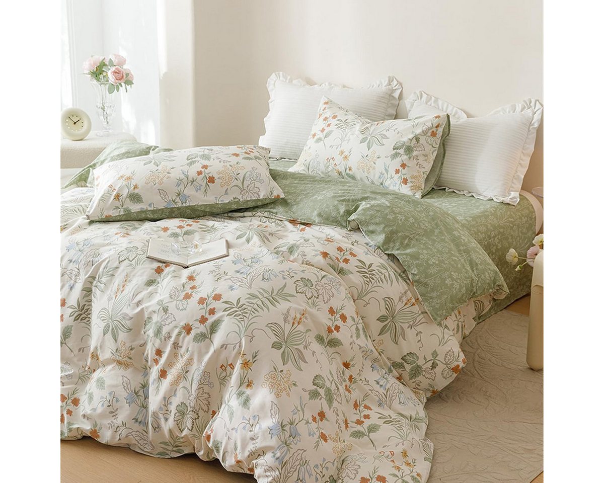 ibettertec Bettwäsche Bettwäsche Pflanzenmuster,Wende Bettwäsche Set für Allergiker Geeignet, 135x200,200x200cm Bettbezug mit Reißverschluss und Kissenbezug 80x – Bild 3 von 5