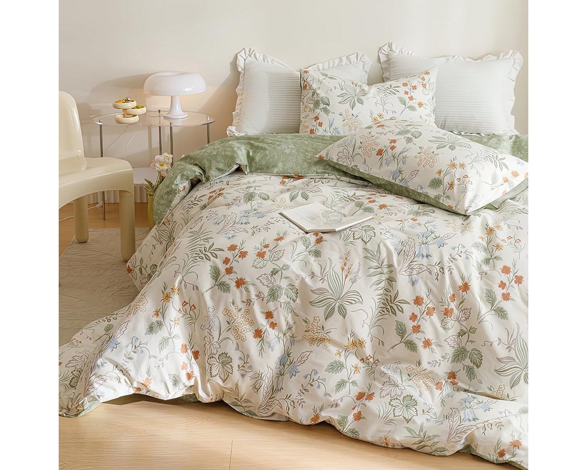 ibettertec Bettwäsche Bettwäsche Pflanzenmuster,Wende Bettwäsche Set für Allergiker Geeignet, 135x200,200x200cm Bettbezug mit Reißverschluss und Kissenbezug 80x – Bild 4 von 5