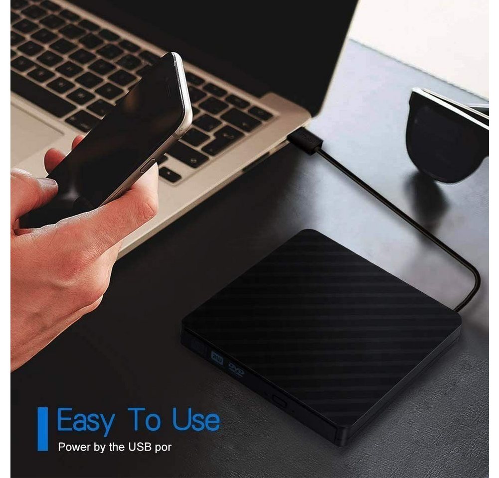 ibettertec CD-Laufwerk, USB 3.0 Slim Externes CD-DVD-ROM-Laufwerk Writer DVD-Brenner (DVD 8x/CD 24x, Externes DVD-Laufwerk,Kompatibel mit Windows) – Bild 3 von 5
