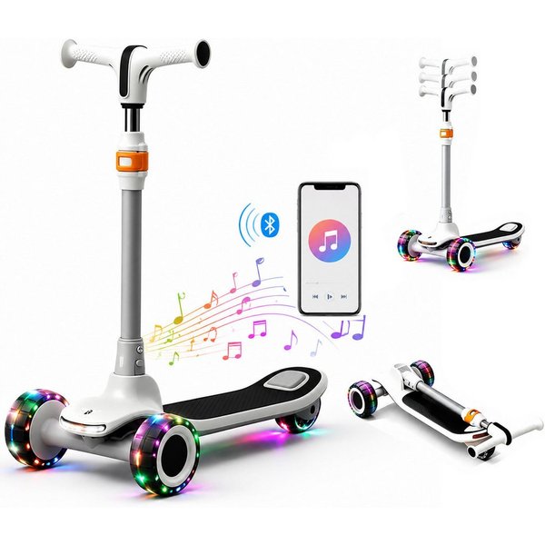 ibettertec Cityroller Scooter Kinderroller Tretroller Dreiradscooter,Höhenverstellbar69-91cm, bis 70 kg,LED-Räder,Kann über Bluetooth mit dem Handy verbunden we