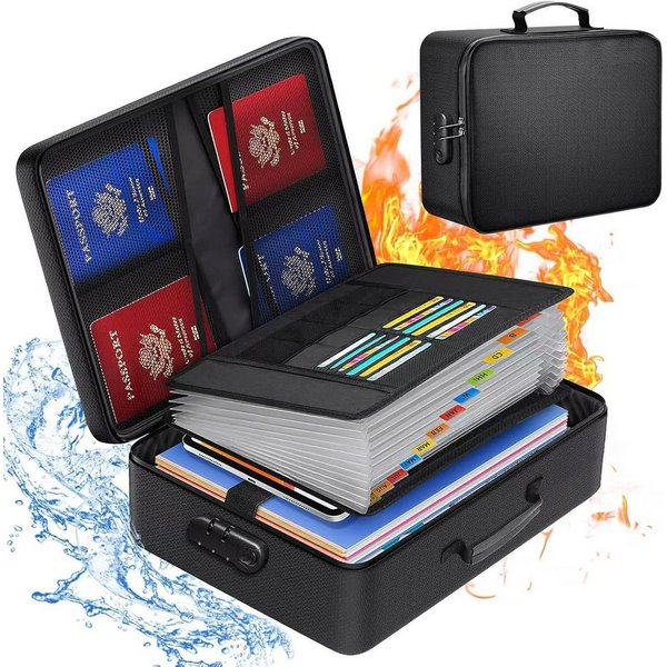 ibettertec Dokumententasche Feuerfeste Dokumentenmappe mit Zahlenschloss,Ordner mit 13 Fächern (für Dokumente, Reisepässe und Wertsachen), Dokumententasche,hand