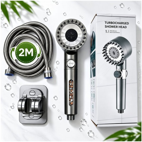 ibettertec Duschbrause Handbrause Duschkopf mit 15-stufigem Filter, (Hochdruck-Wassersparfunktion und Stopp-Taste, Handbrause mit, Anti-Kalk-Düsen zur), Reduzie