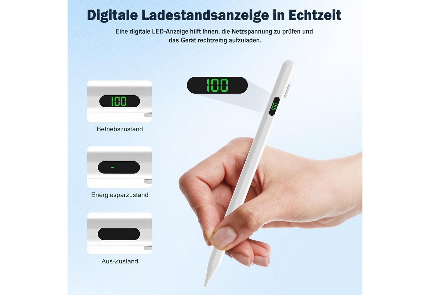 ibettertec Eingabestift Stylus Pen für Touchscreen, Aktiver Universal Stylus Stift (Palm Rejection und Neigungssensitivität für iPad Pro 13''/12,9''/11''/ i-Pad – Bild 3 von 5