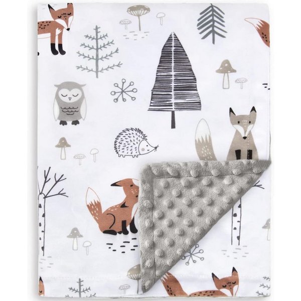 Einschlagdecke Babydecke Kinderdecke,weiche Plüsch-Minky-Decke mit doppellagiger, ibettertec, gepunkteter Rückseite für Kleinkinder, mit Waldmotiv,75 x 100 cm