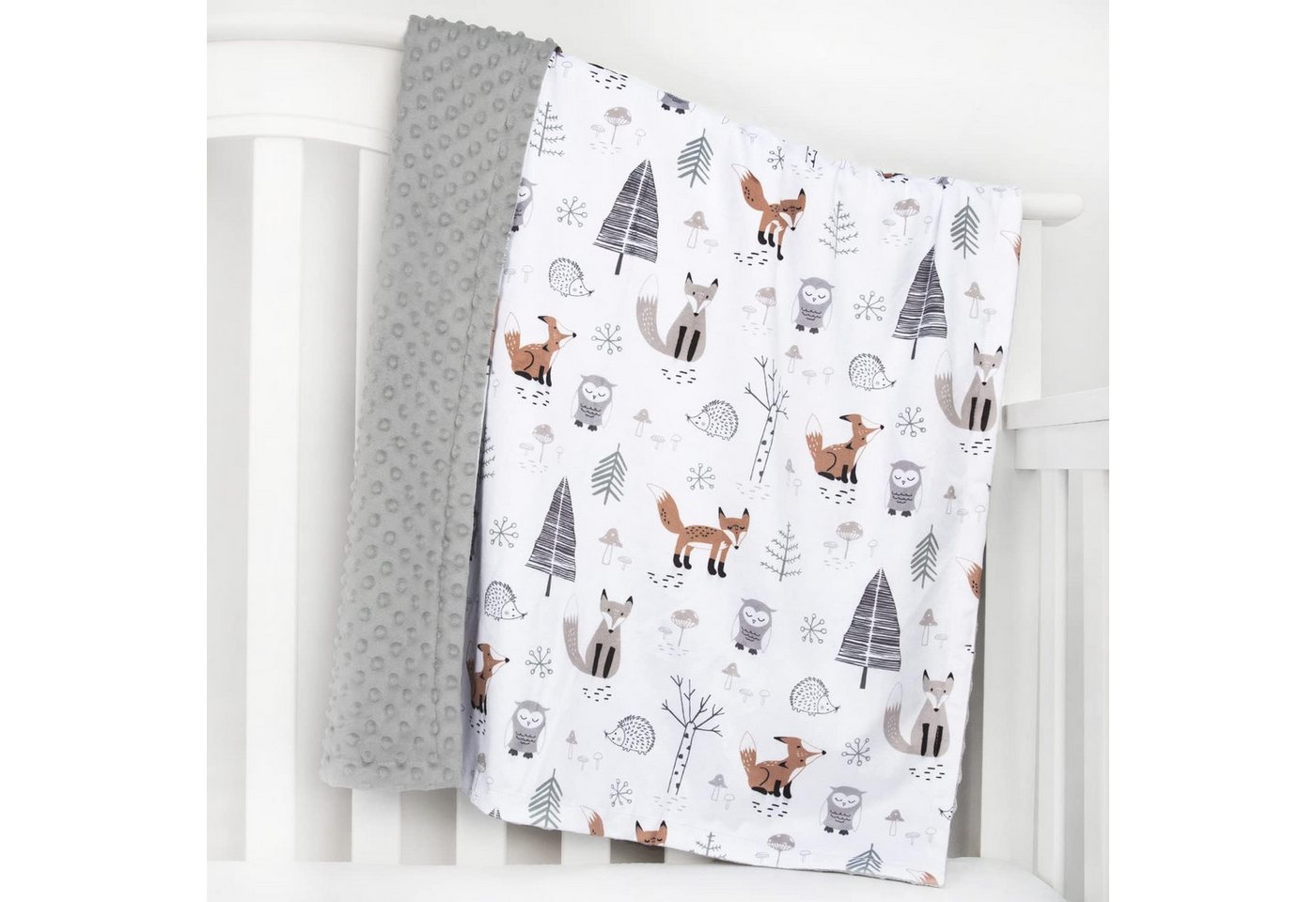 Einschlagdecke Babydecke Kinderdecke,weiche Plüsch-Minky-Decke mit doppellagiger, ibettertec, gepunkteter Rückseite für Kleinkinder, mit Waldmotiv,75 x 100 cm – Bild 5 von 5