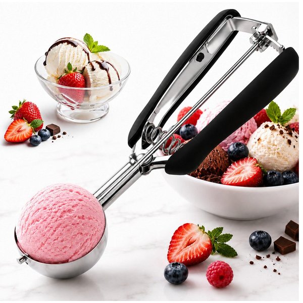 ibettertec Eisportionierer Eisportionierer mit Auslöser(23x5cm),304 Edelstahl,spülmaschinenfest, PoliertIdeal für Eiscreme, Melonenkugeln,Kartoffelpüree und Kek