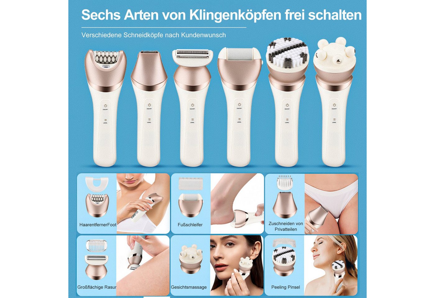 ibettertec Epilierer Epilierer Damen,6-in-1 Epilierer für Damen Kabelloser, Nass und Trocken-Gesichtsepilierer mit Peelingbürste,Reinigungsbürste,Massagekopf IP – Bild 5 von 5