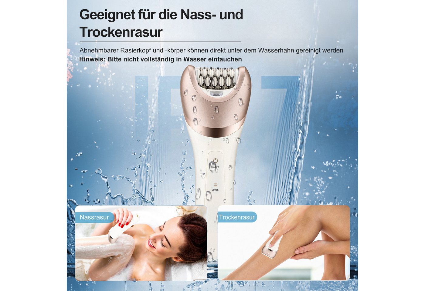 ibettertec Epilierer Epilierer Damen,6-in-1 Epilierer für Damen Kabelloser, Nass und Trocken-Gesichtsepilierer mit Peelingbürste,Reinigungsbürste,Massagekopf IP – Bild 3 von 5