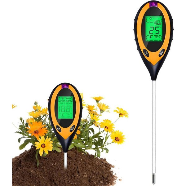 ibettertec Feuchtigkeitsmesser Bodentester, Boden PH-Messer, 4 in 1 Bodenmessgerät Feuchtigkeit, (Fruchtbarkei, Boden-Feuchtigkeitsmessgerät, Bodentest Messgerä