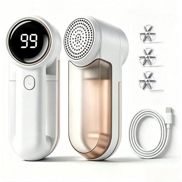 ibettertec Fusselrasierer Fusselrasierer mit LED-Display, 6-Klingen-System, USB-C Aufladung, 3 austauschbare 6-flüglige Edelstahlmesserköpfe,3 Höheneinstellunge