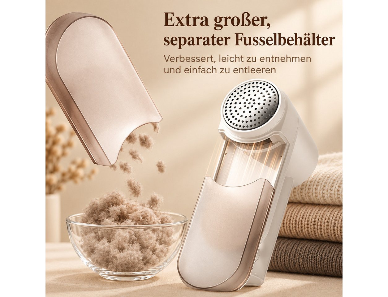ibettertec Fusselrasierer Fusselrasierer mit LED-Display, 6-Klingen-System, USB-C Aufladung, 3 austauschbare 6-flüglige Edelstahlmesserköpfe,3 Höheneinstellunge – Bild 5 von 5