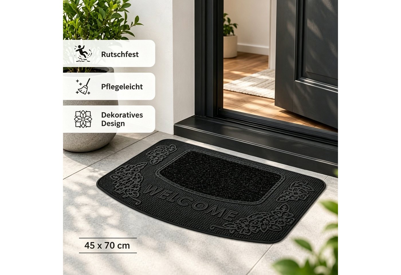ibettertec Fußmatte Fußmatte Kokos-Gummi halbrund, Natur, Garten/Innen, rutschf., wetterf, Wetterfest & UV-beständigLuftdurchlässigSchimmelbeständig – Bild 3 von 5