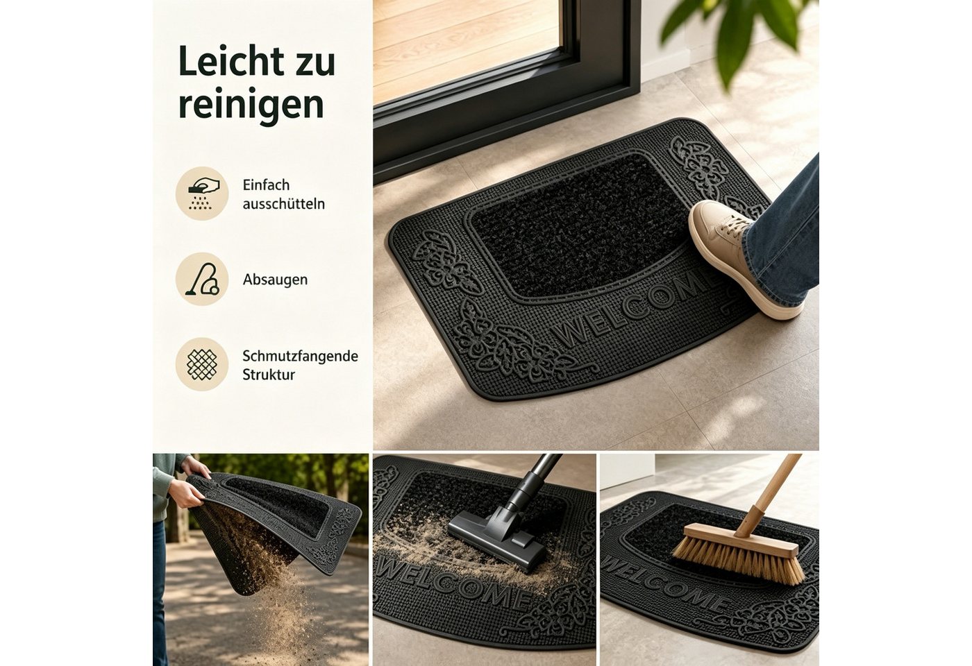 ibettertec Fußmatte Fußmatte Kokos-Gummi halbrund, Natur, Garten/Innen, rutschf., wetterf, Wetterfest & UV-beständigLuftdurchlässigSchimmelbeständig – Bild 4 von 5