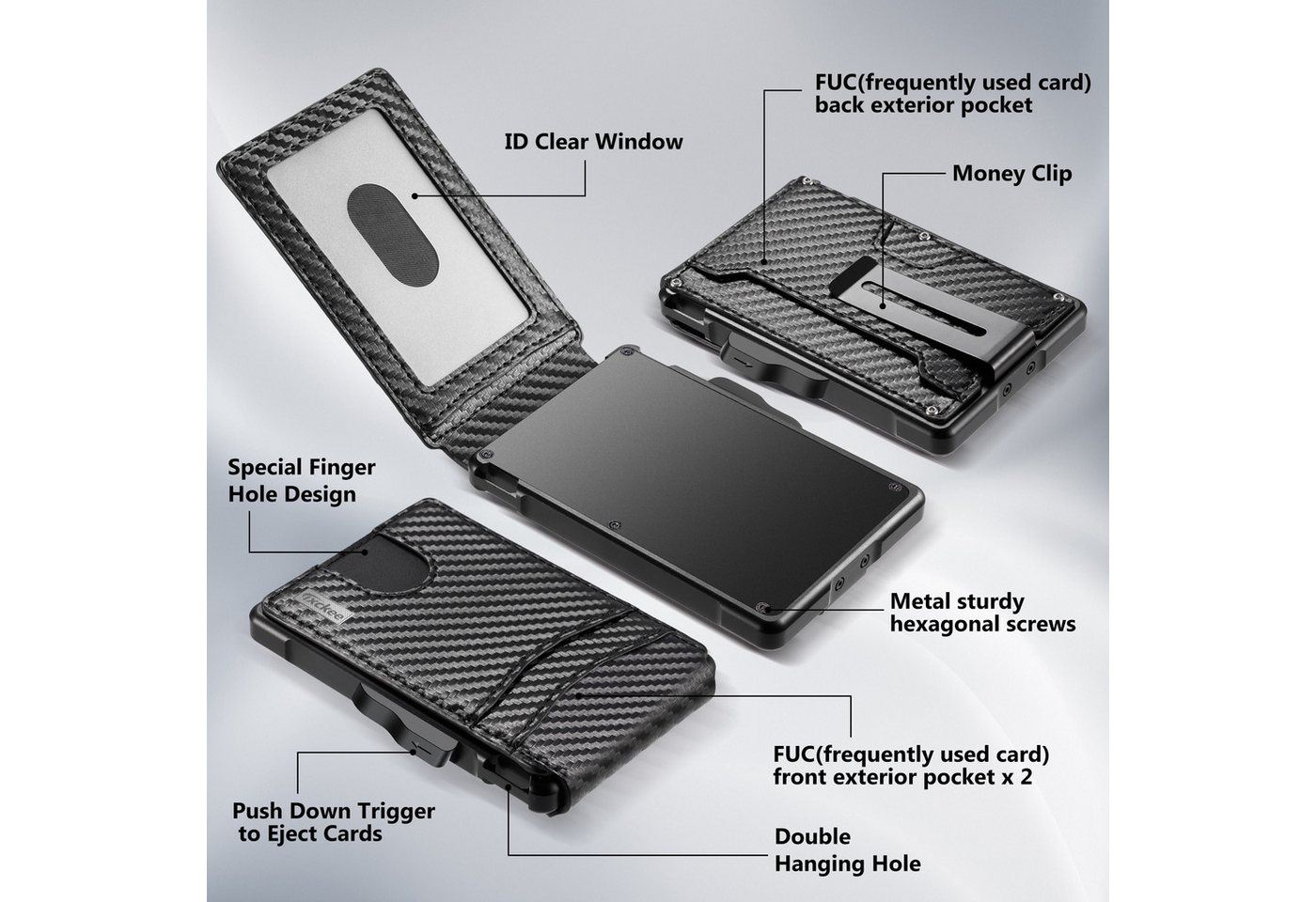 ibettertec Geldbörse Slim Wallet, Portemonnaie klein, Carbon Geldbörse, Geldbeutel (Portmonee, Kartenetui, RFID Schutz Mini/Smart, Wallet/Kreditkartenetui Herre – Bild 3 von 5