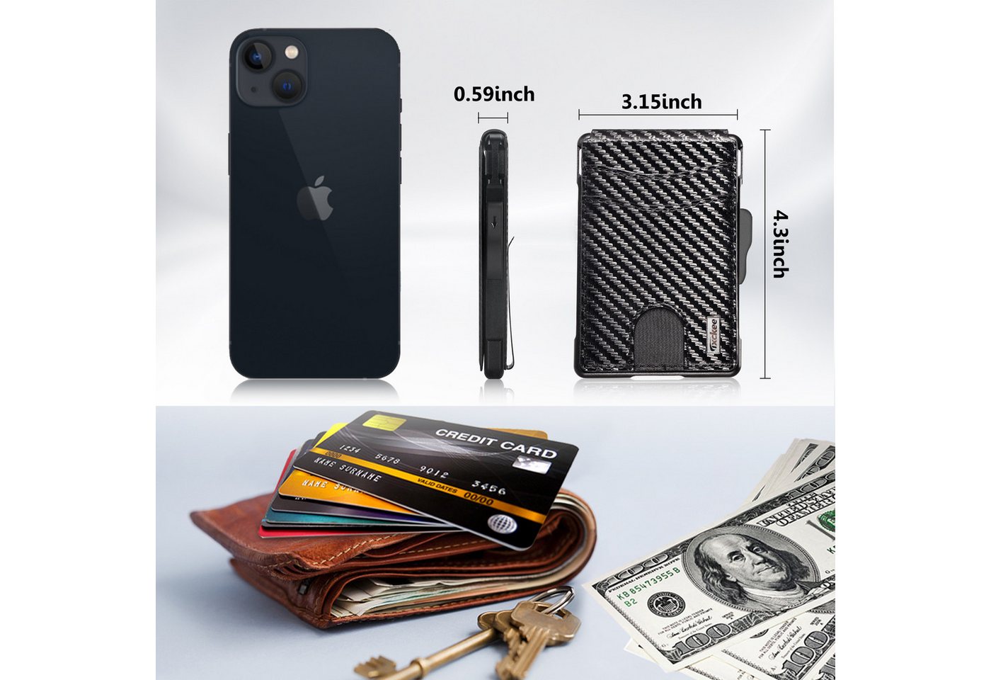 ibettertec Geldbörse Slim Wallet, Portemonnaie klein, Carbon Geldbörse, Geldbeutel (Portmonee, Kartenetui, RFID Schutz Mini/Smart, Wallet/Kreditkartenetui Herre – Bild 5 von 5