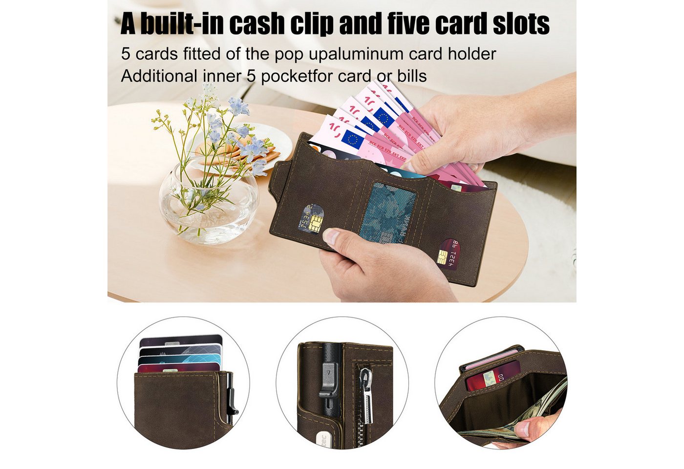 ibettertec Geldbörse Slim Wallet, Portemonnaie Herren klein, Carbon Geldbörse Herren (Geldbeutel Herren Karten, Portmonee Herren, Kartenetui Herren, RFID Schutz – Bild 3 von 5